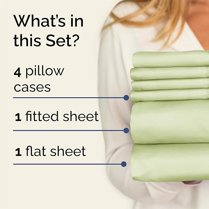 Queen 6 Piece Sheet Set - Comfy Breathable & Cooling - Hotel Luxury Bedding for Women, Men, Kids, Teens & Children - 1 Flat & 1 Fitted Sheet & 4 Pillowcases w/ Deep Pockets - Wrinkle Free - Light Sage