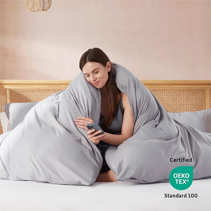 Nestl Full Duvet Cover Set with Comforter Insert - Grey Lavender 4 Piece 80x90 Duvet Cover & 2 Pillow Shams with White Quilted Down Alternative Comforter, Ultra Soft, All Season