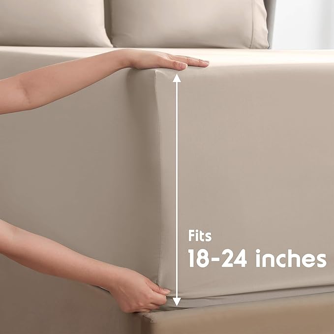 Nestl Extra Deep Twin Sheet Set - 4 Piece Breathable & Cooling Sheets - Hotel Luxury Bedding Set w/18-24 Inch Deep Pockets - Easy & Secure Fit - Super Soft, Wrinkle Free & Comfy - Beige Cream