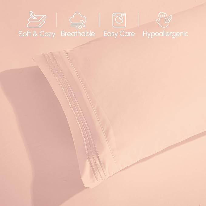 Elegant Comfort Luxurious 1500 Premium Hotel Quality Microfiber 4-Piece Sheet Set, 18-24 Inches Deep - Extra Deep Pocket Sheets - Ultra Soft 4PC Deep Pocket Sheets, California King, Blush