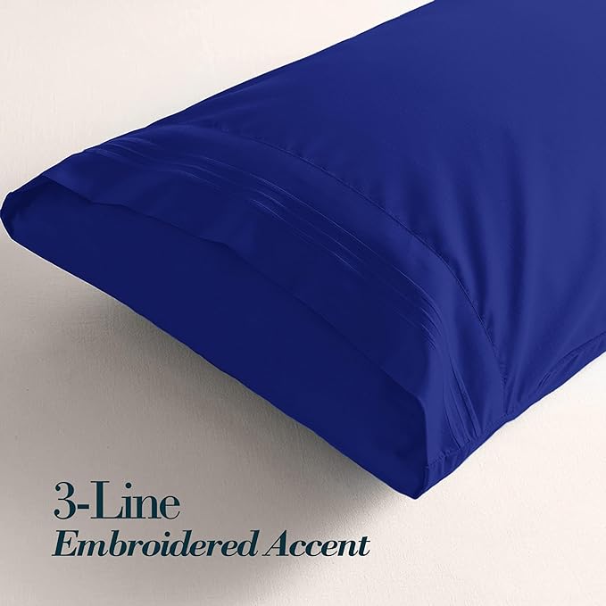Mocassi 2-Piece Premium Standard/Queen Pillowcase Set 1800 Series Hotel Quality Microfiber - Soft and Breathable with 3-Line Embroidery Wrinkle and Stain Resistant, Easy Care, 20" x 30", Imperial Blue