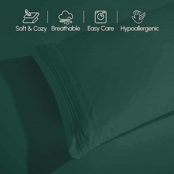 Elegant Comfort Luxury 1500 Premium Hotel Quality Microfiber 4-Piece Sheet Set - Soft, All Around Elastic 18-24 Inches Deep Fitted Sheet - Extra Deep Pocket Sheets, Twin/Twin XL, Hunter Green