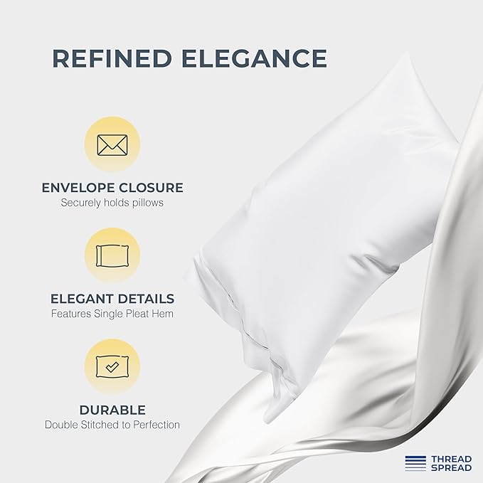 THREAD SPREAD 100% Egyptian Cotton King Size Pillow Cases Set of 2 - Luxury 1500 Series Pillow Cases King Size (White), Soft Cooling Envelope Closure Hotel Quality Egyptian Cotton Pillowcases
