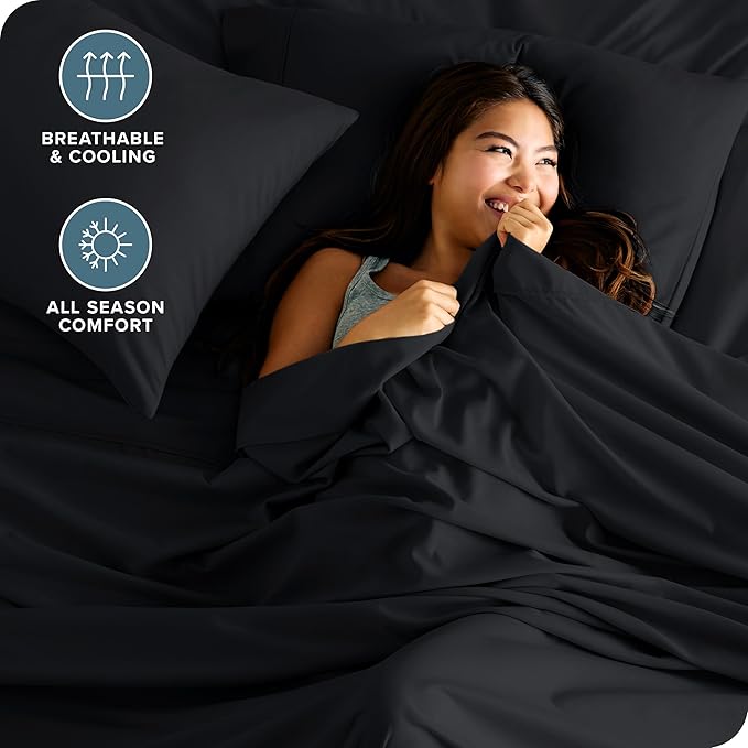 Bare Home Split King Sheet Set - 1800 Ultra-Soft Microfiber Bed Sheets - Double Brushed - Deep Pockets - Easy Fit - 5 Piece Set - Bedding Sheets & Pillowcases (Split King, Black)