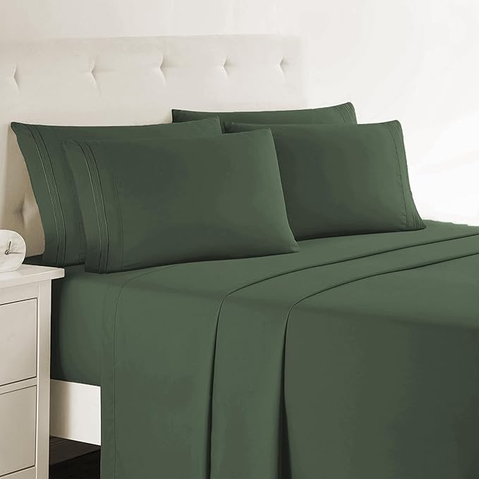 Clara Clark Twin Sheets - Hotel Luxury 5 Piece Bed Sheets for Twin Size Bed - Soft Bedding Sheets & Pillowcases, Fits Mattress up to 16 inch deep. Twin, Olive Green