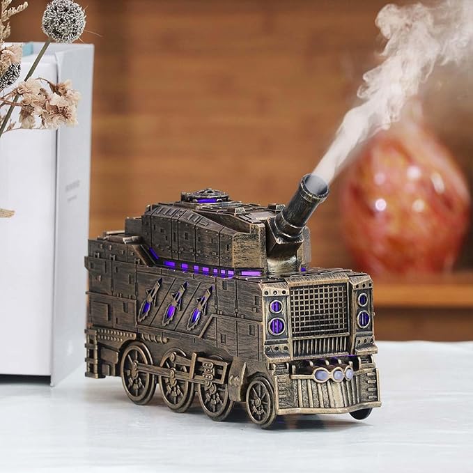 300ml Vintage Steam Train Essential Oil Diffuser, Humidifier with Dual-Color LED Light, Ultra-Quiet Aromatherapy, Auto Shut-Off, Adjustable Mist Modes, for Home, Office