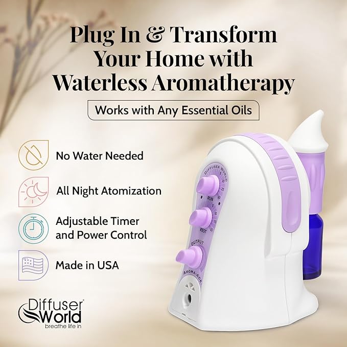 1000 Sq Ft Waterless Diffuser for Essential Oils, Made in USA Lavender Waterless Aroma Atomizer for Large Room Fragrance, Air Diffuser for Home Scent Machine, Air Aromatherapy Oil Diffusers