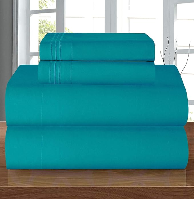 Elegant Comfort Luxury 1500 Premium Hotel Quality Microfiber 4-Piece Sheet Set - Wrinkle Resistant, All Around Elastic Fitted Sheet, Deep Pocket up to 16", Queen, Turquoise