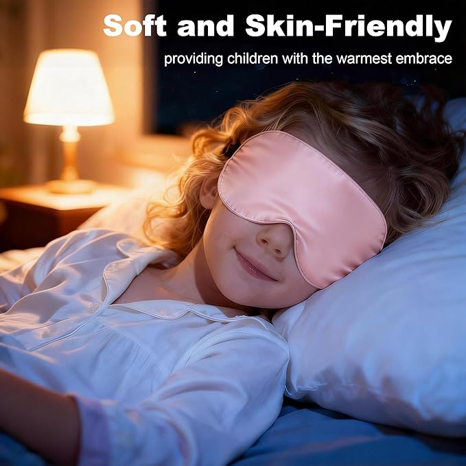 Silk Sleep Eye Mask for Kids, 100% Real Natural Pure Silk Sleeping Masks, Blindfold Sleep Eye Cover with Adjustable Strap, Soft & Lightweight Night Eyeshade for Boys Girls Teens (Pink)