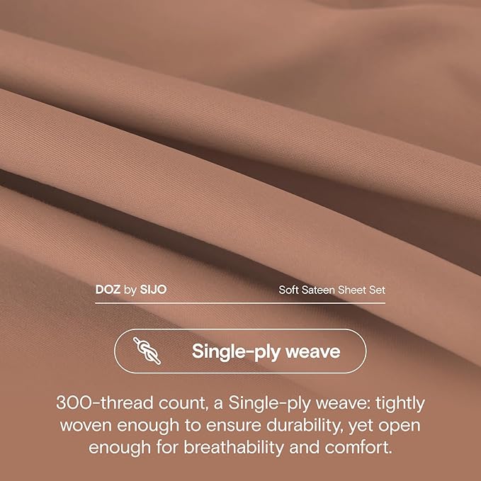 DOZ 100% Long Staple Cotton Duvet Cover Set, Soft Sateen Weave, Smooth, Breathable, Hotel Comfort, 106"x90", 8 Loops, 3pc – 2 Pillowcases 1 Duvet Cover (Clay, King/Cal King)