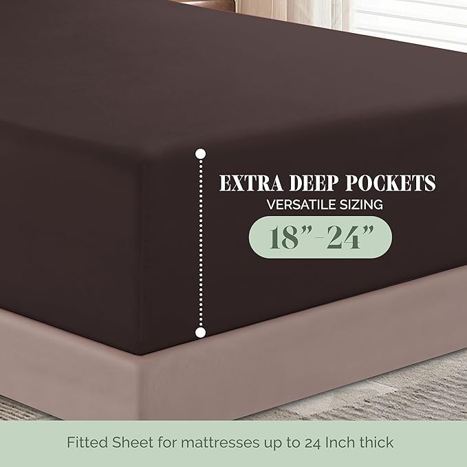 Elegant Comfort Luxurious 1500 Premium Hotel Quality Microfiber 4-Piece Sheet Set, 18-24 Inches Deep - Extra Deep Pocket Sheets - Ultra Soft 4PC Deep Pocket Sheets, Queen, Chocolate Brown