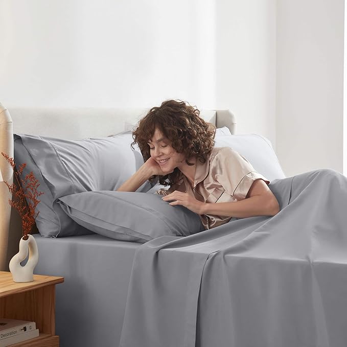 Nestl Extra Deep Split King Sheet Set - 7 Piece Breathable & Cooling Sheets - Hotel Luxury Bedding Set w/18-24 Inch Deep Pockets - Easy & Secure Fit - Super Soft, Wrinkle Free & Comfy - Grey