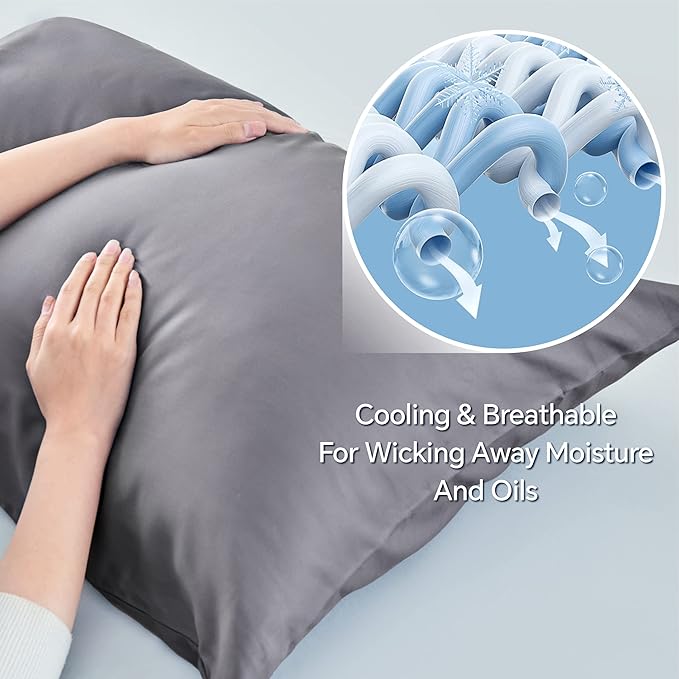 BEDELITE Body Pillow Cover, Rayon Made from Bamboo, Cooling Body Pillow Pillowcase for Hot Sleepers and Night Sweats, Breathable & Silky Soft Full Long Pillow Case Cover (Grey, 20x54 Inches)