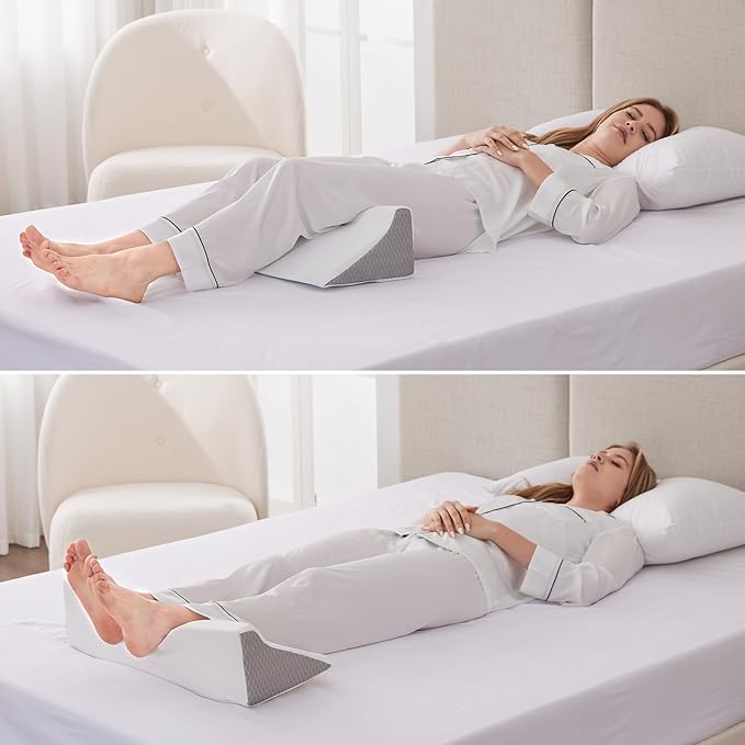 Bedluxe Wedge Pillow for Side Sleeping, Comfort Foam Back Pillow for Side Sleeper, Bed Wedges & Body Positioners for After Surgery, Pregnancy Support, Back Pain, Preventing Bedsores, White/Grey