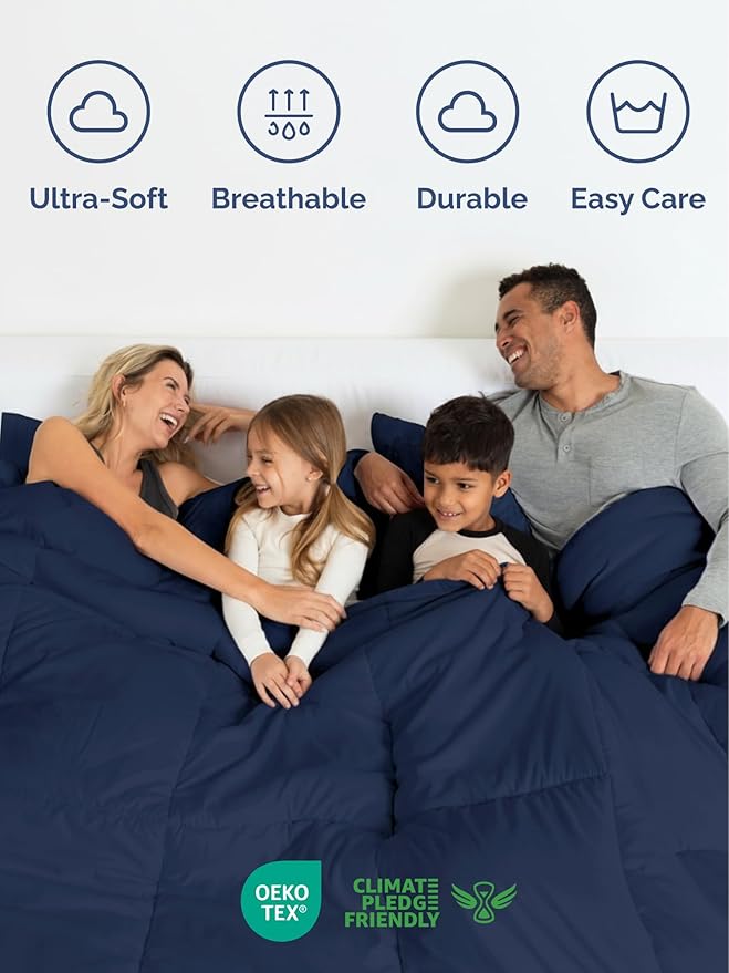 King Comforter Set - 7 Piece Bed in a Bag King Size Bed Set - Down Alternative Comforter, Flat Sheet, Fitted Sheet, Pillowcase & Shams for All Seasons - Ultra Soft, Comfy and Breathable - Navy Blue