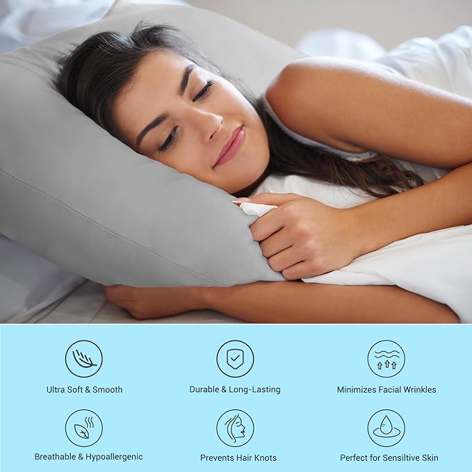 Elegear Cooling Pillow Cases for Hot Sleepers, Japanese Q-Max>0.55 Arc-Chill Cooling Pillowcases, Double Sided Elastic Cooling Pillow Covers with Hidden Zipper, Set of 2 - Gray Standard & Queen Size
