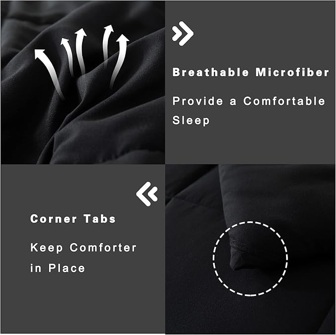 DOWNCOOL Queen Comforter Set -All Season Queen Bed Set with 2 Pillow Cases-3 Pieces Bedding Sets Queen -Down Alternative Black Queen Size Comforter Sets(88"x92")