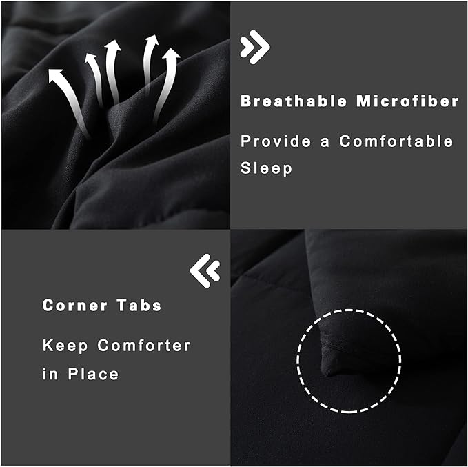 DOWNCOOL Full Size Comforter Sets -All Season Bedding Comforters with 2 Pillow Cases -3 Pieces Bed Set Down Alternative Comforter -Black Bedding Sets (82"x86")