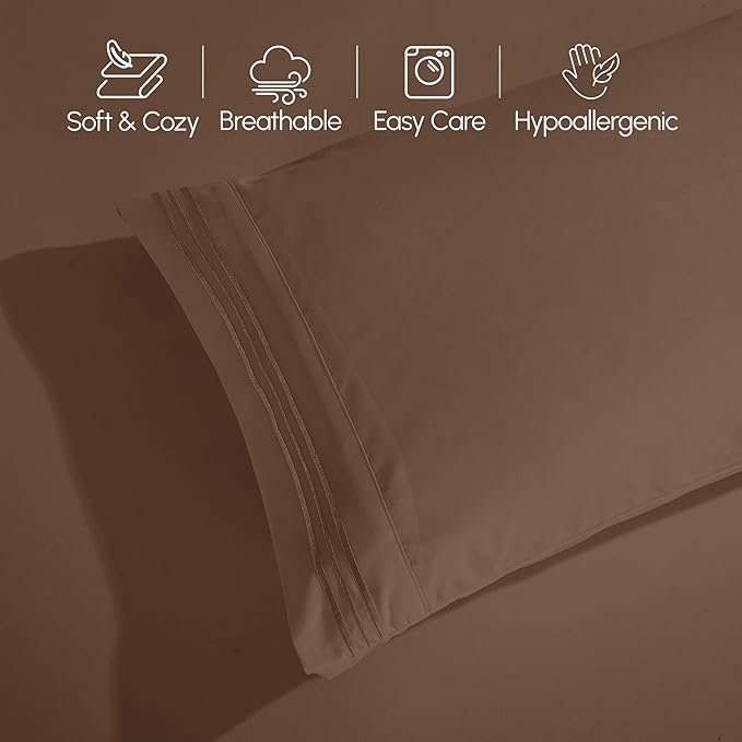 Elegant Comfort Luxury 1500 Premium Hotel Quality Microfiber 4-Piece Sheet Set - Soft, All Around Elastic 18-24 Inches Deep Fitted Sheet - Extra Deep Pocket Sheets, Full, Taupe