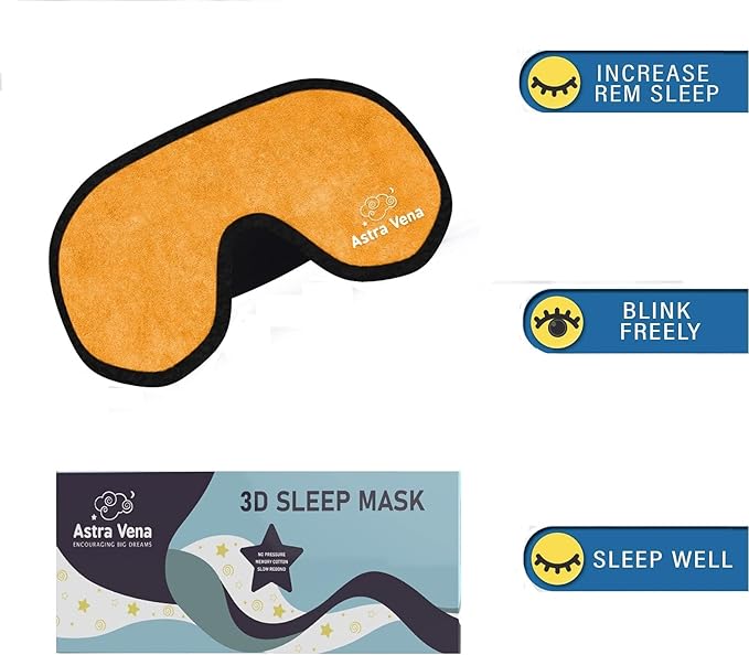 3D Sleep Mask for Kids, Light Block Sleeping Blindfold Memory Foam Contoured Eye Mask for Sleep, Adjustable Strap Eye Cover and Travel Sleep Mask for Boys Girls, Orange