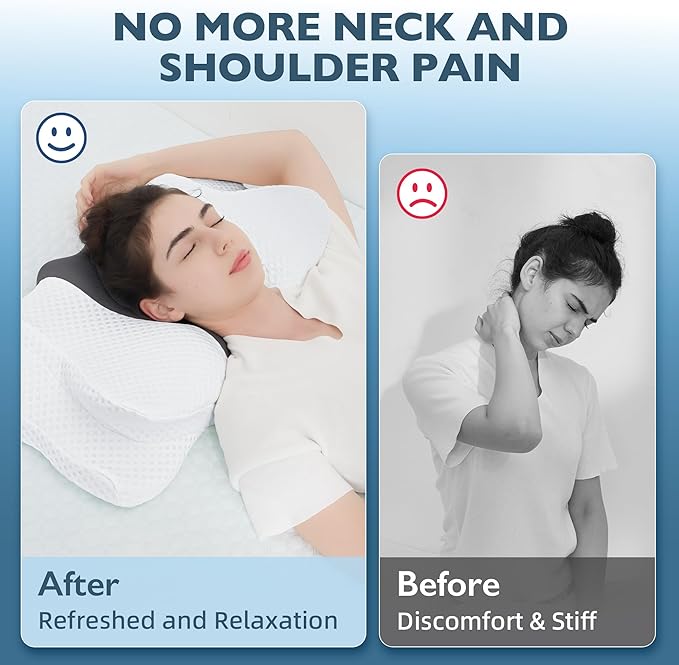 Cervical Neck Pillow for Pain Relief, Ergonomic Memory Foam Pillow for Sleeping, Orthopedic Bed Pillow Neck Support Pillow, Contour Pillows for Side Back Stomach Sleepers