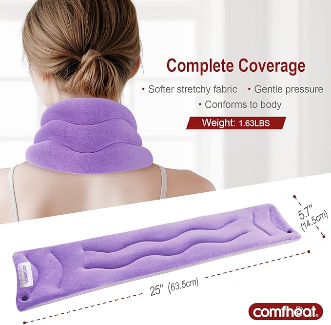 Neck Heating Pad Microwavable for Pain Relief, Moist Hot Compress Microwave Neck Warmer Wrap FSA Eligible HSA for Sore Muscles Relief, Lavender Aroma, 25 x 5.7 Inches, Purple
