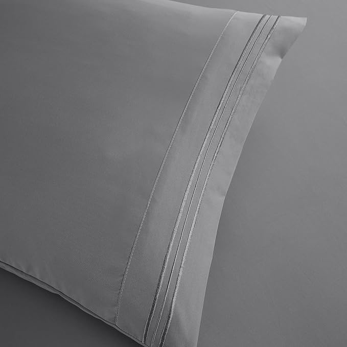 Clara Clark Bed Sheets, Premier 1800 Series Bed Sheet Set, Deep Pocket, Wrinkle, Fade, Stain Resistant, Luxury Soft Bedding Sheets & Pillowcases, Full, Frost Grey