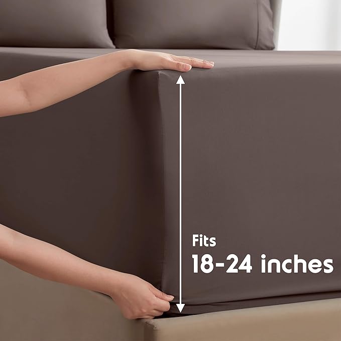 Nestl Extra Deep Twin Sheet Set - 4 Piece Breathable & Cooling Sheets - Hotel Luxury Bedding Set w/18-24 Inch Deep Pockets - Easy & Secure Fit - Super Soft, Wrinkle Free & Comfy - Chocolate Brown