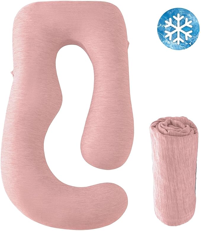 Sasttie Cooling Pregnancy Pillow Cover, 57-inch U Shaped Pregnancy Pillow Case, Fits 55 to 57 Inch Maternity Pillow, Blush (No Pillow Insert)