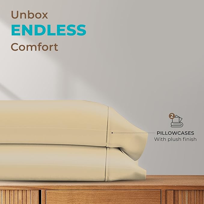 Thread Spread 100% Egyptian Cotton Queen Pillow Cases Set of 2 - Luxury 800 Series Euphoria Collection Queen Pillow Cases (Sand), Soft Cooling Hotel Cotton Pillowcases, Fits Standard Pillows