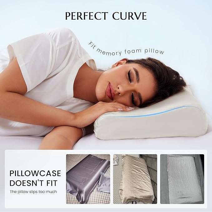 THXSILK 2 Pack 19 Momme 100% Mulberry Silk Pillowcase for Contour Memory Foam Pillow, Contour Pillow Case Cover, Cervical Pillow Case, Pack of 1(White, 21"x14.5"x4.9"/4.2")