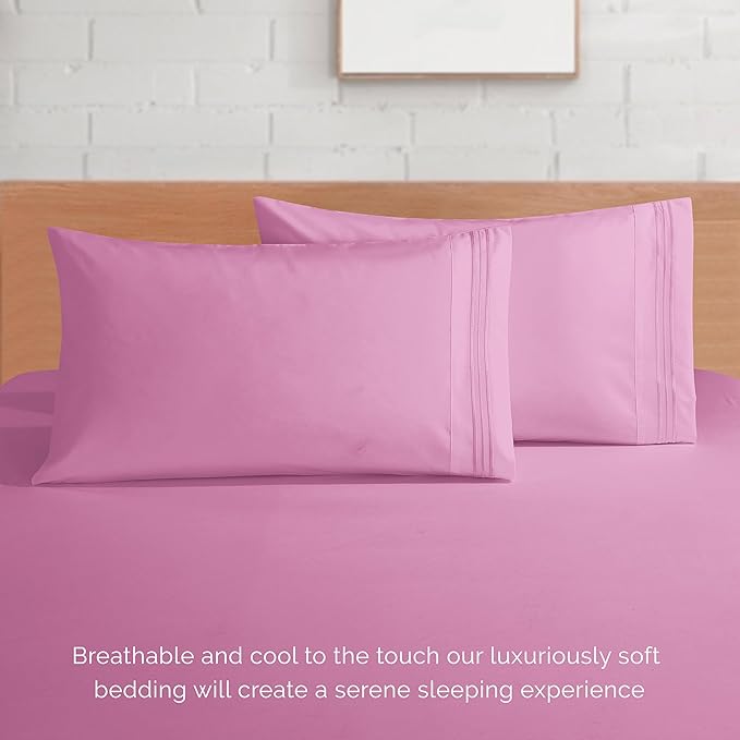 Elegant Comfort Luxurious 1500 Premium Hotel Quality Microfiber 4-Piece Sheet Set, 18-24 Inches Deep - Extra Deep Pocket Sheets - Ultra Soft 4PC Deep Pocket Sheets, Full, Light Pink