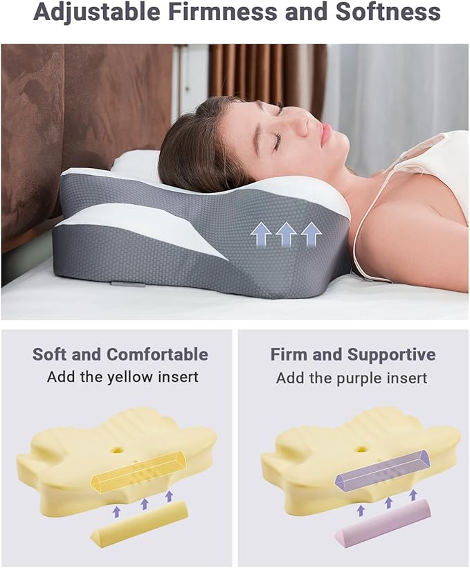 Cervical Pillow for Neck Pain Relief - Cooling Ergonomic Dual-Sided Orthopedic Neck Pillow with Ice Silk Pillowcase, Breathable Memory Foam Contour Pillow for Side, Back, Stomach Sleepers