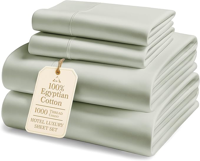 100% Egyptian Cotton King Size Sheets Set – Luxury 1000 Thread Count Buttery Soft & Durable Christmas Sheets King Size, Sateen Winter Sleep Comfort, Snug Fit 15" Deep Pocket, Hotel Comfort - Mineral