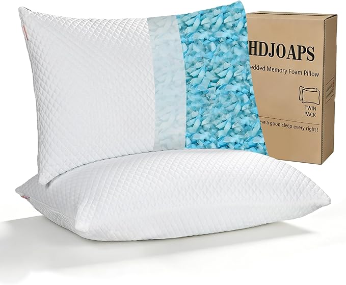 Cooling Pillow for Sleeping Twin Size Set of 2, Shredded Memory Foam Pillows Adjustable Firm Bed Pillow with Zipper, Cool Pillow for Hot, Side, Back and Stomach Sleepers