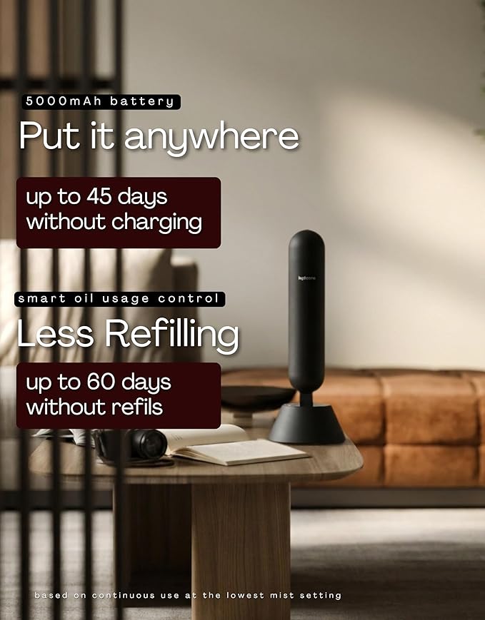 Smart Cold Air Diffuser Waterless Oil Aromatherapy Machine, Bluetooth Scent Diffuser, Cylindrical Capsule Shape, Quiet Modern Home Fragrance Diffuser 100ml, Portable (Black)