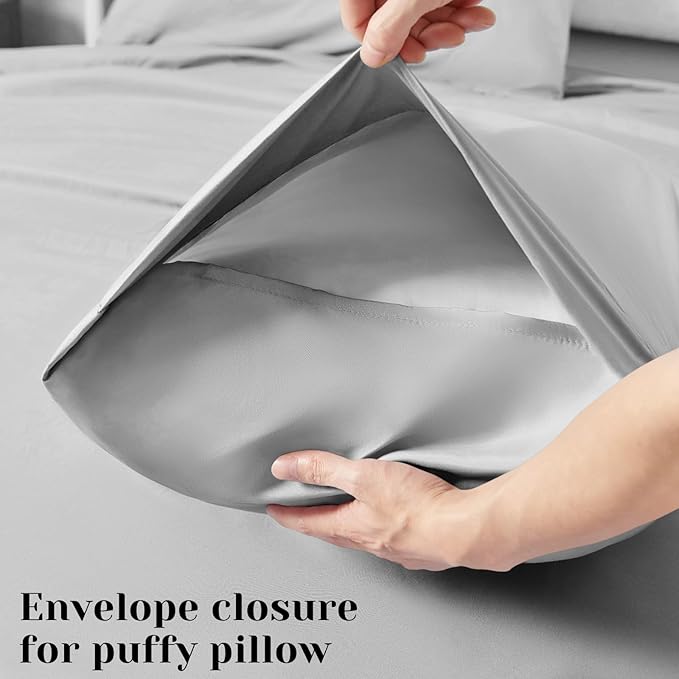 BYSURE Hotel Luxury Bed Sheets Set 6 Piece(Full, Light Gray) - Super Soft 1800 Thread Count 100% Microfiber Sheets with Deep Pockets, Wrinkle & Fade Resistant