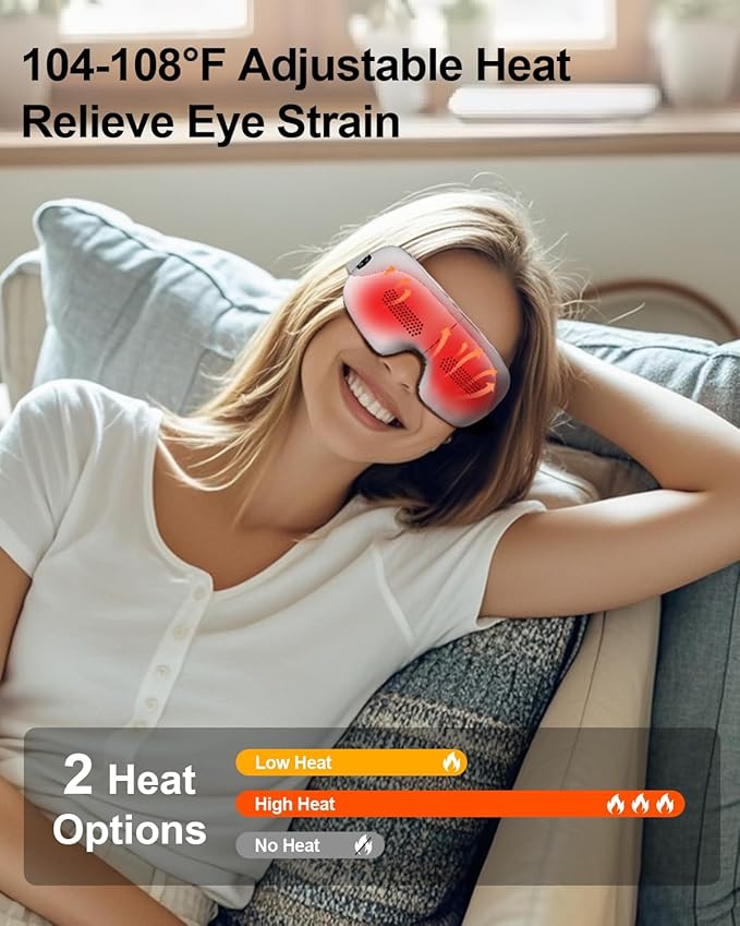 Eye Massager with Heat, Smart Eye Massager with Bluetooth Music for Migraine Dry Eye Sleep Relief, Portable Massage Sleep Mask, Ideal Gift for Men,Women/Mom/Dad/Wife/Friends