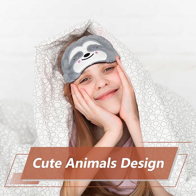 Cute Sloth Sleeping Mask Eye Mask Funny Animal Sleep Mask Soft Plush Blindfold Travel Eye Cover Eyeshade for Kids Adults Girls Boys Women Men (Sloth, Gray)