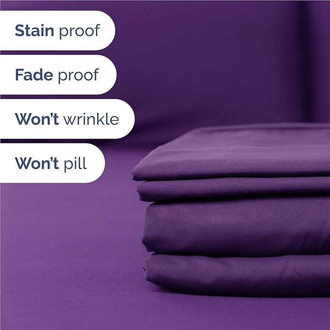 Full 6 Piece Sheet Set - Comfy, Breathable & Cooling - Hotel Luxury Bedding for Women, Men, Kids, Teens and Children - 1 Flat & 1 Fitted Sheet & 4 Pillowcases w/ Deep Pockets - Wrinkle Free - Purple