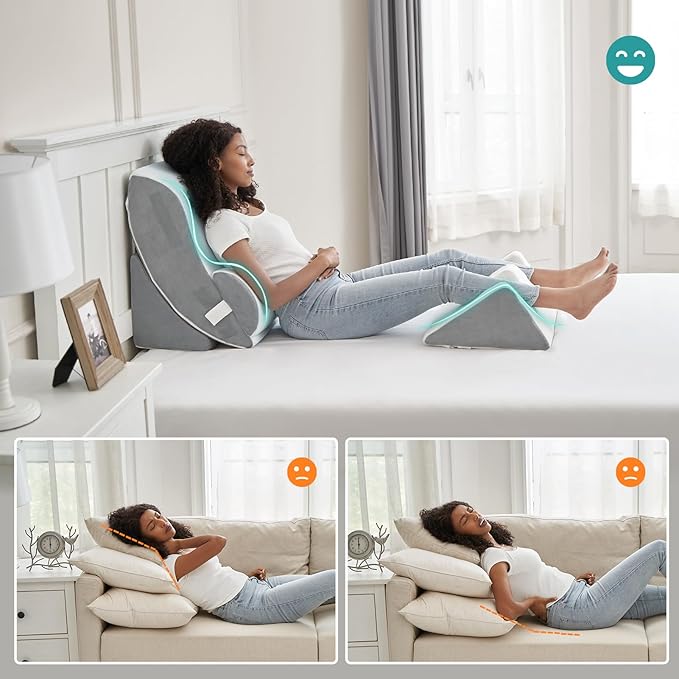 Hansleep Bed Wedge Pillow Set for After Surgery 4PCS, Post Surgery Pillow for Sleep Apnea and Acid Reflux Relief, Adjustable Reading Pillows Back Support with Memory Foam, White, 20"