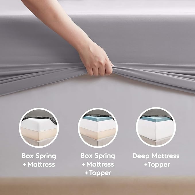 Nestl Extra Deep Twin Sheet Set - 4 Piece Breathable & Cooling Sheets - Hotel Luxury Bedding Set w/18-24 Inch Deep Pockets - Easy & Secure Fit - Super Soft, Wrinkle Free & Comfy - Gray Lavender