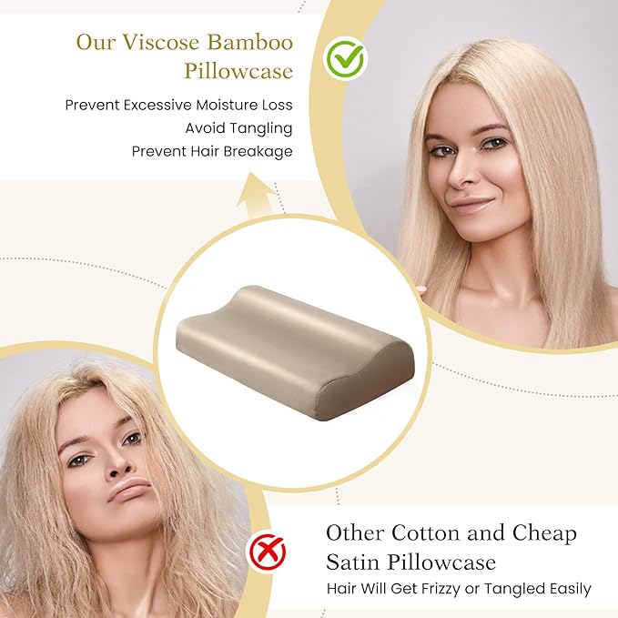 Cooling Pillowcase for Contour Pillow- Rayon Derived from Bamboo Contour Cervical Neck Pillow Case Cover- Breathable Silky Soft Pillowcase for Hot Sleepers,24 x14 x5/3.7 Inches 1 Piece Taupe