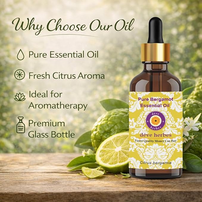 Deve Herbes Pure Bergamot Essential Oil (Citrus bergamia) Natural Therapeutic Grade Steam Distilled 630ml (21 oz)
