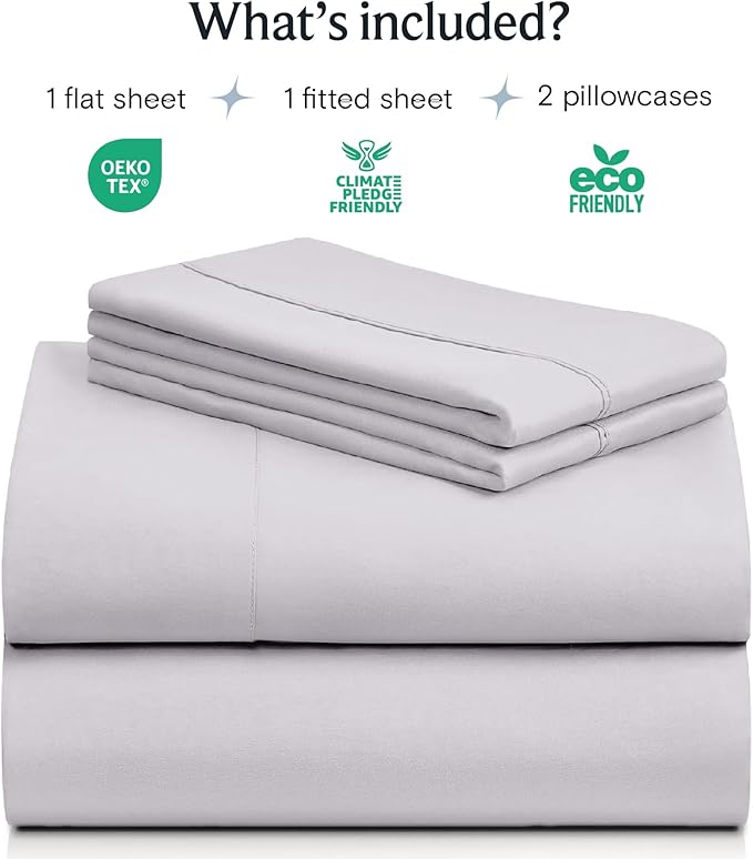 LuxClub 4 PC Sheet Set Bed Sheets Deep Pockets 16" Eco Friendly Wrinkle Free Cooling Machine Washable Hotel Bedding Silky Soft - Dove Gray Full (Pack of 4)