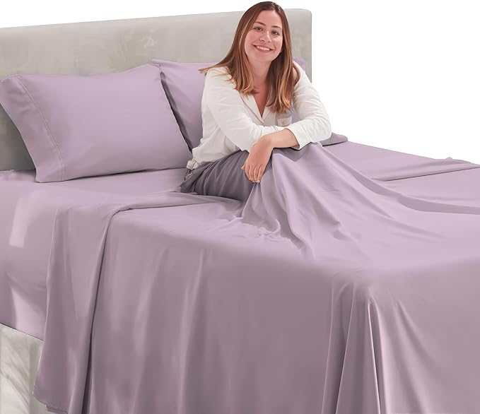 Nestl Full Size Sheet Set, 4 Piece Extra Deep Pocket (18-24 inches), Microfiber, Hotel Luxury, Soft, Breathable, Wrinkle-Free, Easy to Care, Dusty Purple