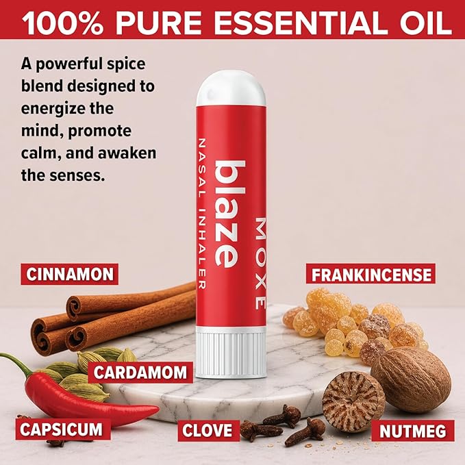 MOXE Blaze Nasal Stick | Calming Comfort + Mental Balance | Thieves Oil Inhaler Provides Soothing Spicy Sensation | Aromatherapy Inhaler with 100% Pure Essential Oils, Frankincense (1 Pack)