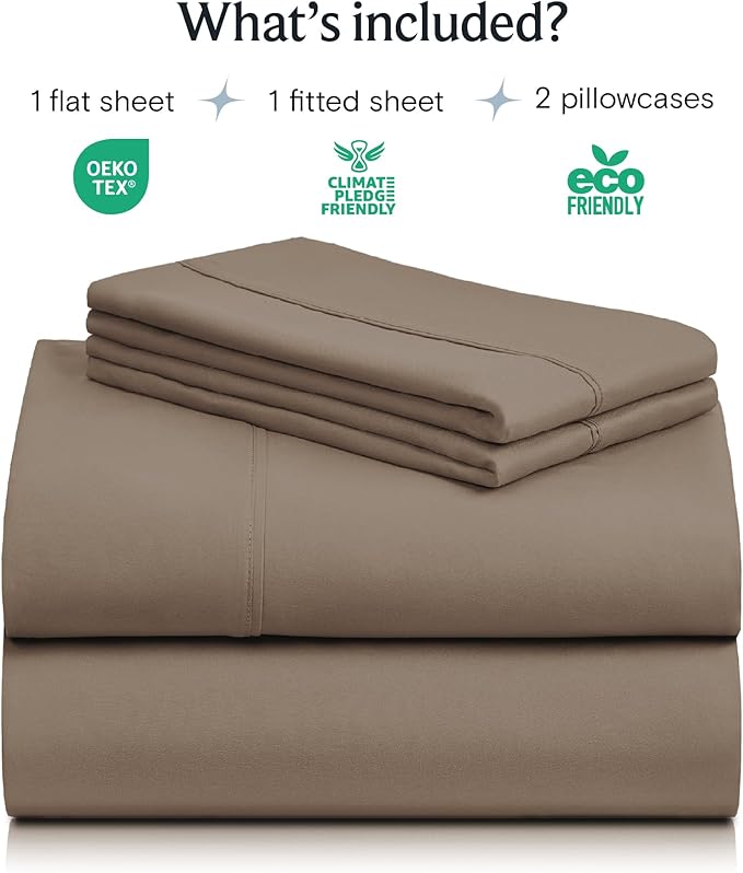 LuxClub 4 PC Full Sheet Set, Breathable Luxury Bed Sheets, Deep Pockets 18" Wrinkle Free Cooling Bed Sheets Machine Washable Hotel Bedding Silky Soft - Dark Khaki Full
