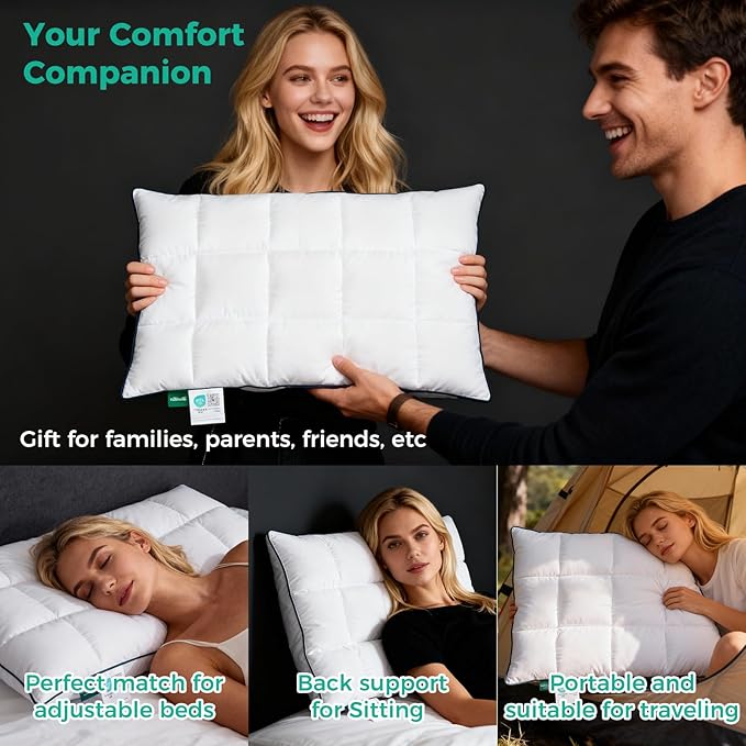 Three Geese Ultra Thin Flat Goose Down Feather Pillows for Sleeping Standard Size Set of 2, 2.5" Height, 100% Cotton Cover, Ultra Slim Hotel Collection Bed Pillow for Stomach, Back Sleeper, 18x26 in.