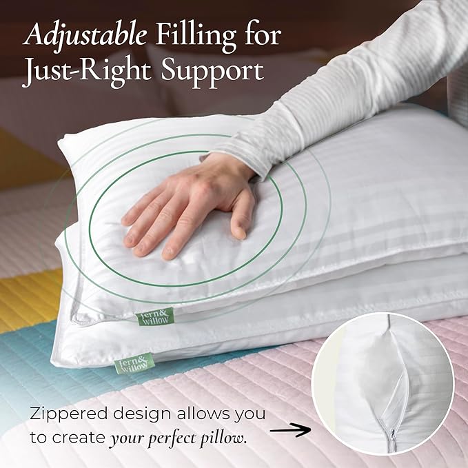 Fern and Willow Premium Queen Size Bed Pillows - Set of 2, 28"x20" - Luxurious Ultra-Soft Cooling Pillow - Hotel Quality, Down Alternative Fill, Medium Firm Support for Side, Back & Stomach Sleepers